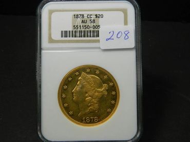 RARE 1878 CC $20 Gold AU 58 - Sold $30,000 (2022)