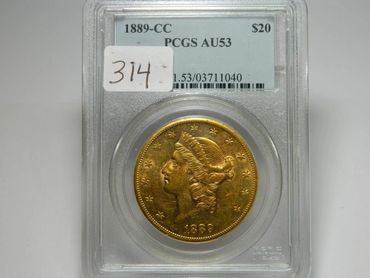 1889 CC $20 Gold PCGS AU53 - Sold $6,300 (2023)