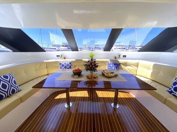 Bonbon Private Yacht Langkawi Charter Spacious Indoor Seating for Sunset Langkawi Cruise 