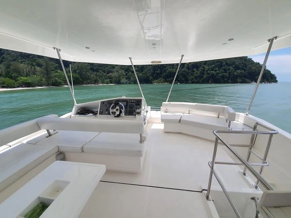 The Spacious Fly Bridge on Lady Alia Langkawi Luxurious Private Yacht During a Langkawi Cruise