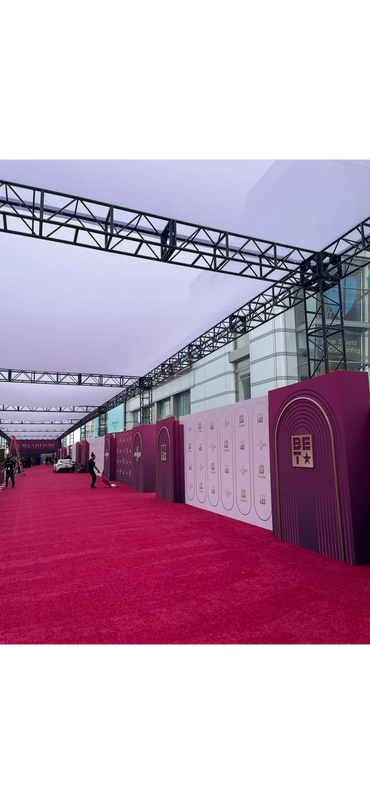 Red carpet setup for the BET Awards 2025 with purple-themed decor.