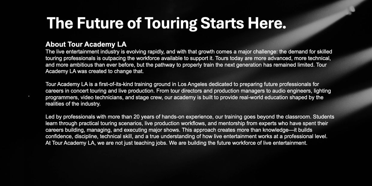 Tour Academy LA offers real-world training for future live entertainment professionals in Los Angeles.