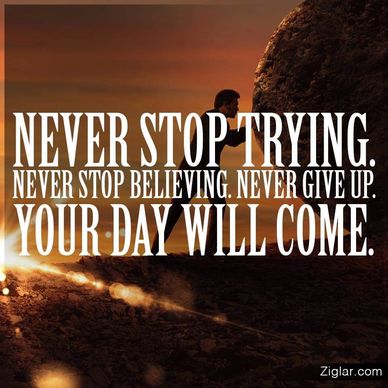 Man pushing rock with motivational quote about persistence.