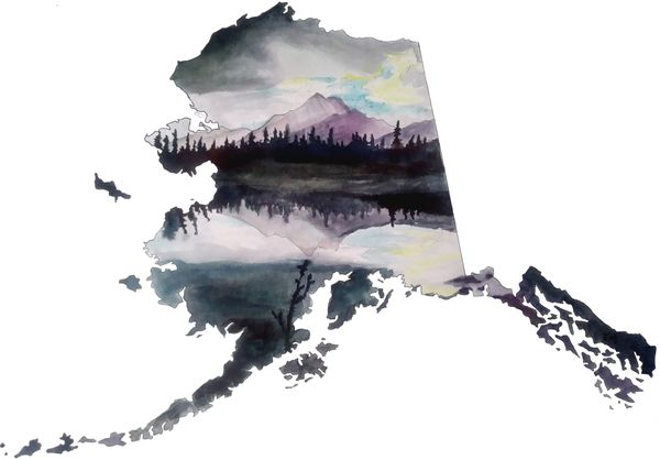 State of Alaska watercolor landscape painting