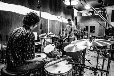 Nick and Derek in the studio working on new music.