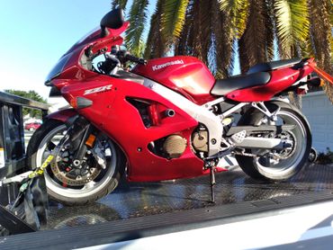 Towing a Kawasaki ZZR to get serviced.