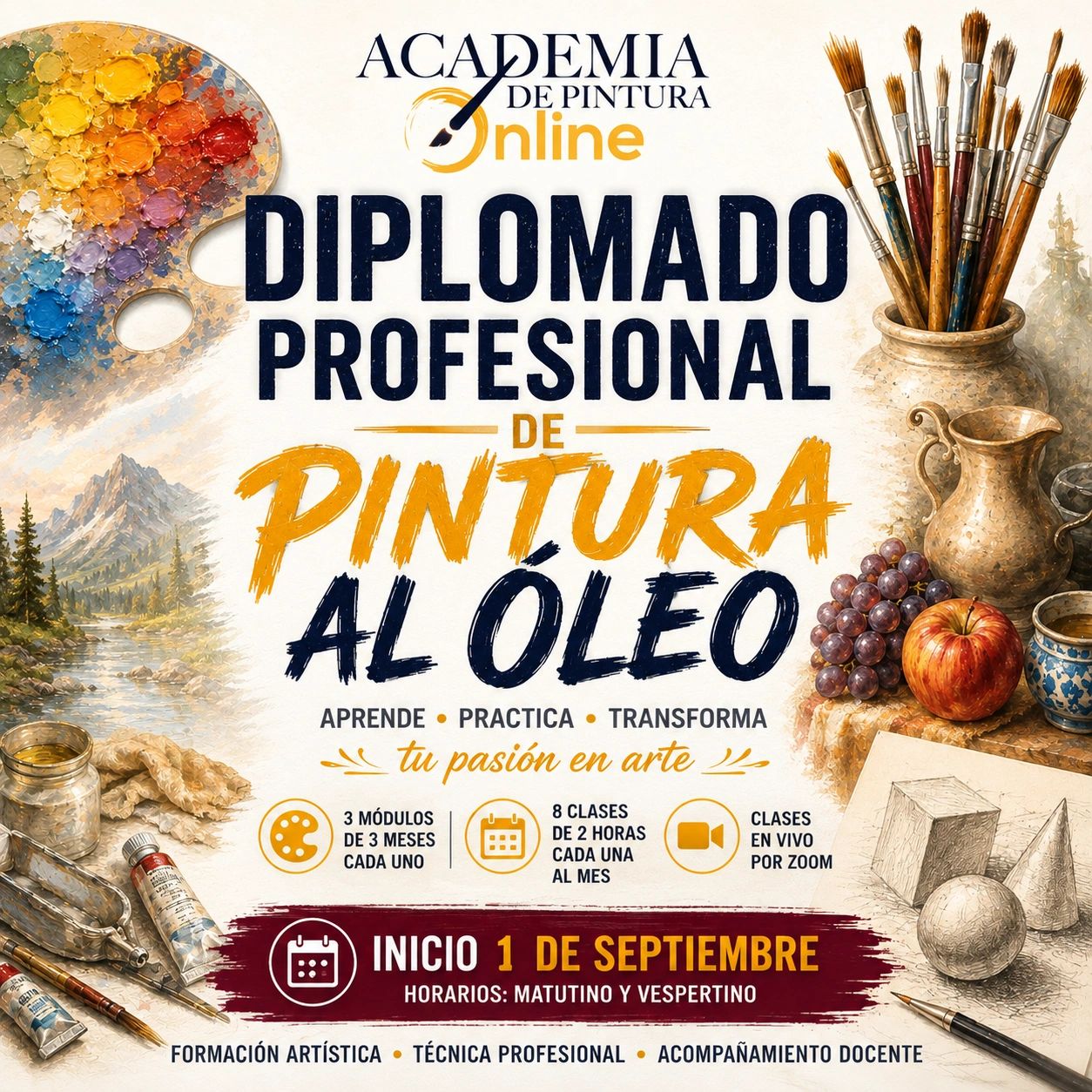 Diplomado profesional de pintura al óleo online, inicia el 1 de septiembre.