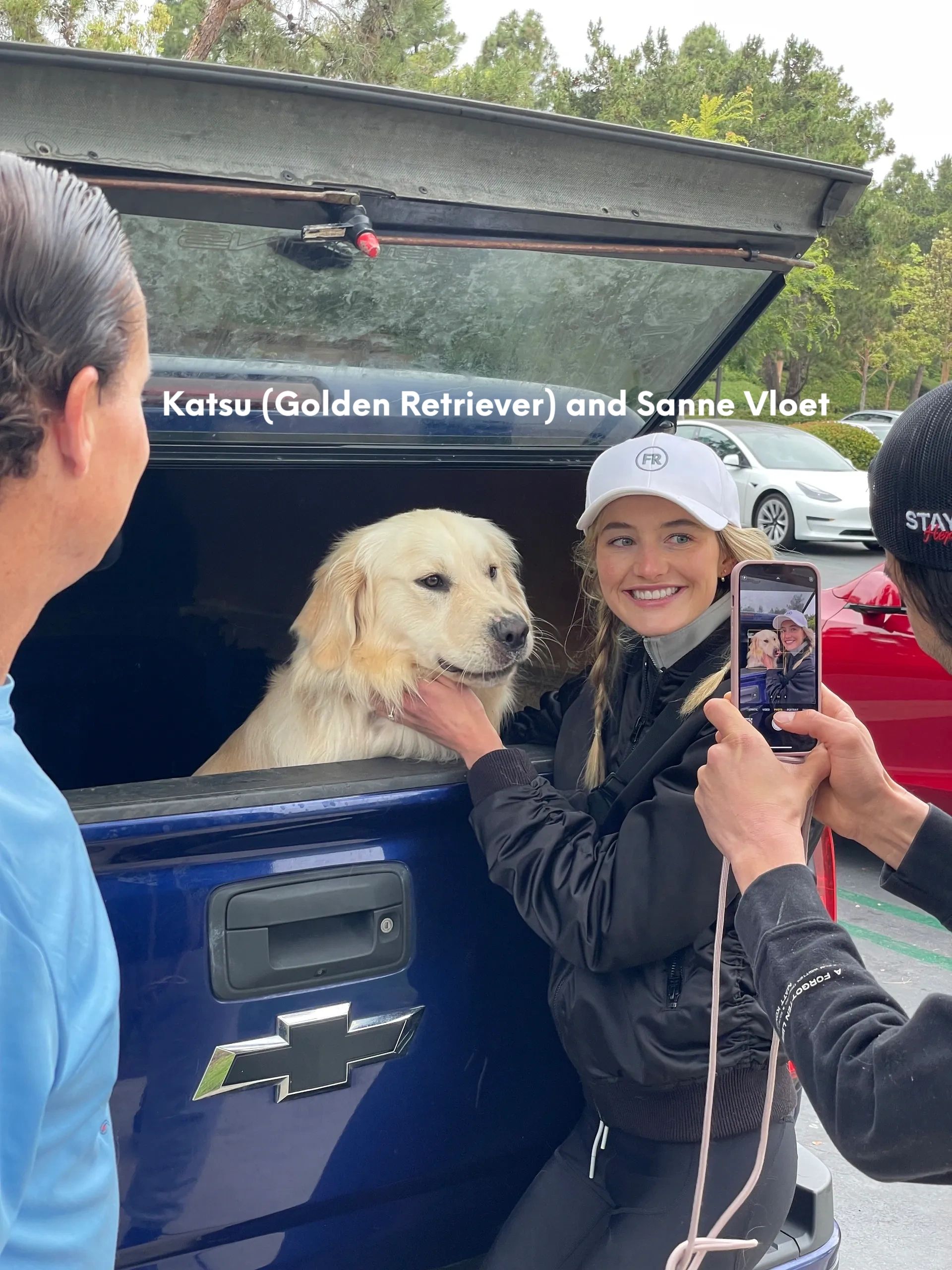David Utter, dog trainer and Sanne Vloet with Katsu her Golden Retriever