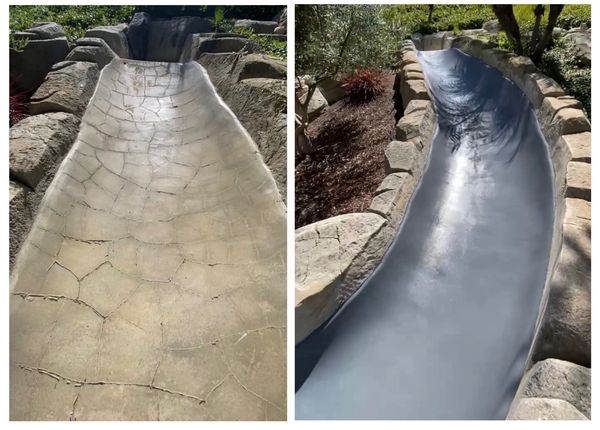 Before and after images of a concrete slide restoration.
