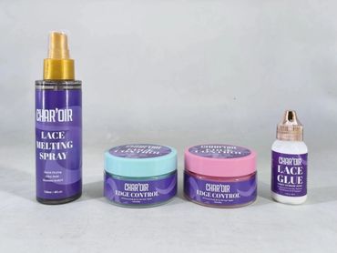 Four Char'OIR hair styling products displayed in a row.