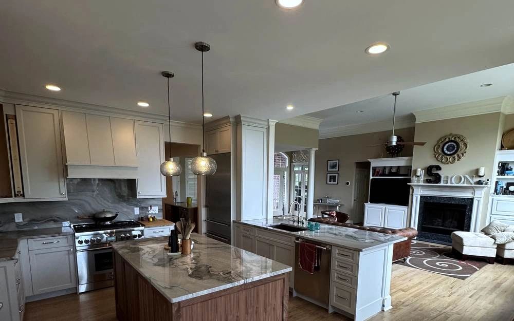 Load-bearing wall removal, Mount Pleasant SC: the completed kitchen open to the living space, O'Laug