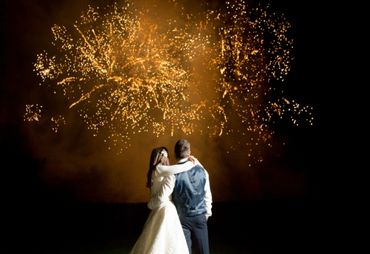 bride and groom fireworks