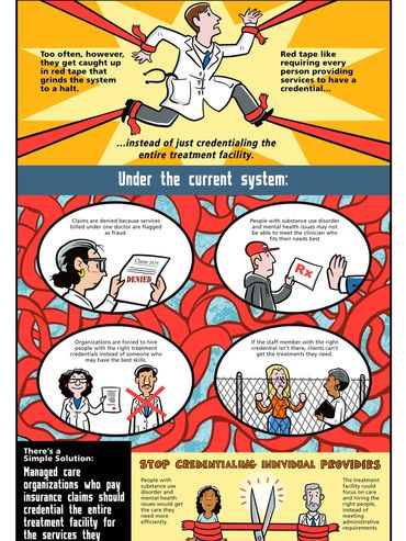 Illustrated infographic for a campaign to reform recovery center regulations