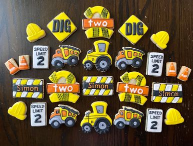 Custom construction cookies for kids birthday party