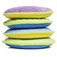 four sponge set assorted colors two sided one side for scrubbing and the other microfiber