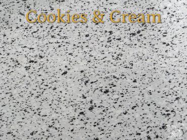 Text 'Cookies & Cream' on a speckled background.