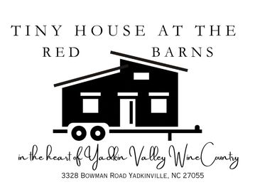 Logo of Tiny House at the Red Barns with location details.