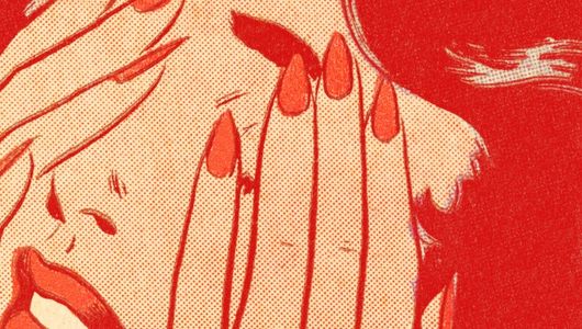 Crying, orange woman, orange lipstick, cartoon, it’s my party and I’ll cry if I want to, mid century