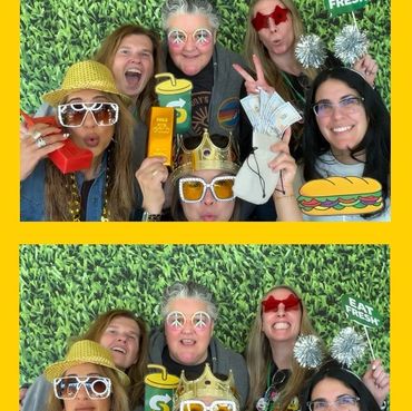 FlashFolio Booth Subway corporate brand activation photo strip with custom props, Orange County.
