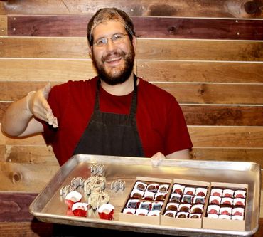 Jon Good displays his chocolates