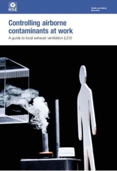 Cover page of a guide on controlling airborne contaminants at work with a ventilation illustration.