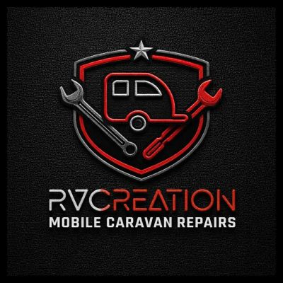 RVCREATION Mobile Caravan Repairs logo with tools and caravan.