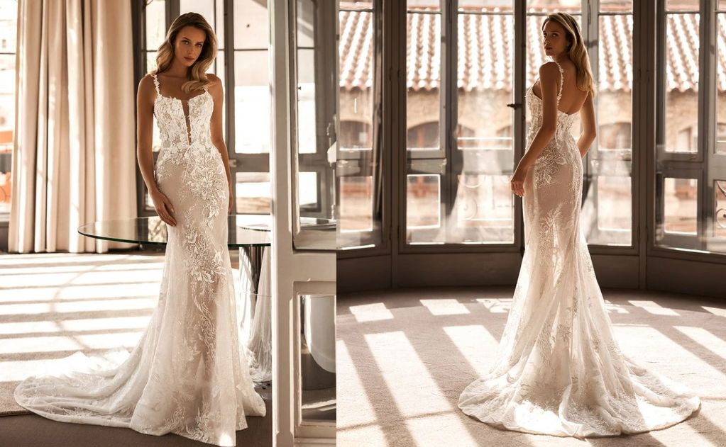 semi-sheer fitted design glittery tulle and overlaid with intricate floral-pattern dress wedding