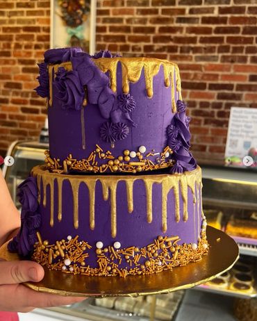 Gold-and-purple custom cake