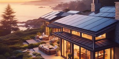 Large Solar Panel System by a waterfront displaying peace of mind from best warranty