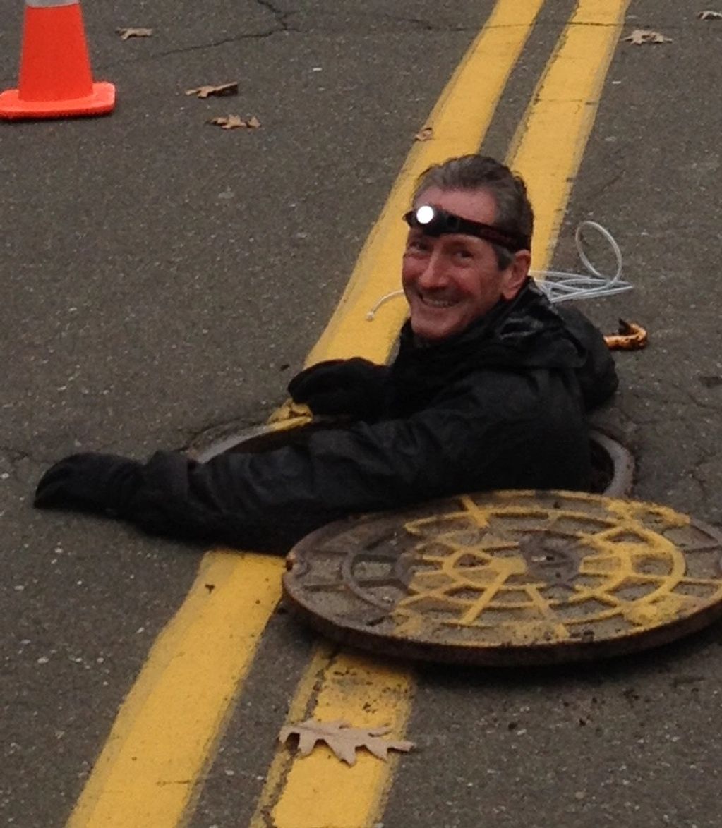 Gabe emerges after sewer spelunking.