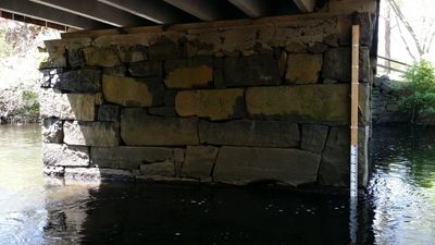 A gauge installed by us under the footbridge at the Eli Whitney Museum