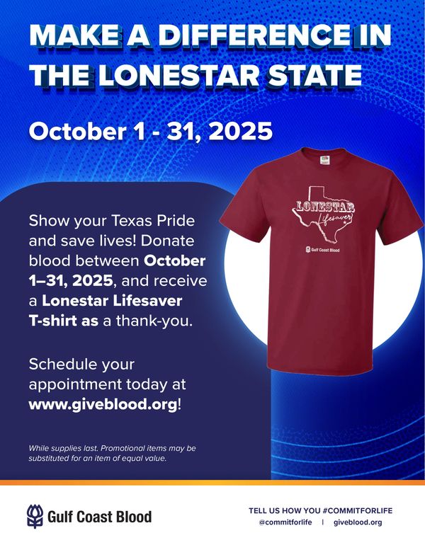 gulf coast blood flyer for t-shirt giveaway