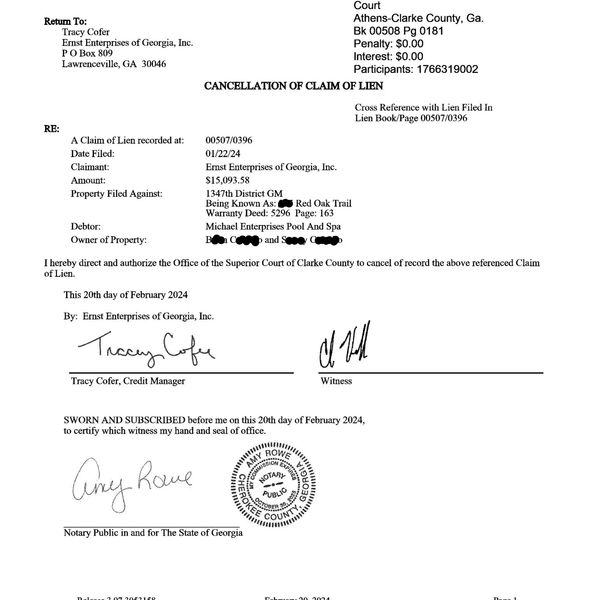 Michael Enterprises failure to pay their sub/supplier left the homeowner in the middle