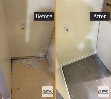 Before and after vinyl flooring replacement project in Vancouver with modern upgraded finish