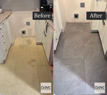 Before and after vinyl flooring replacement project in Vancouver with modern upgraded finish