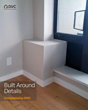 Finished box enclosure covering the exposed area beside a window