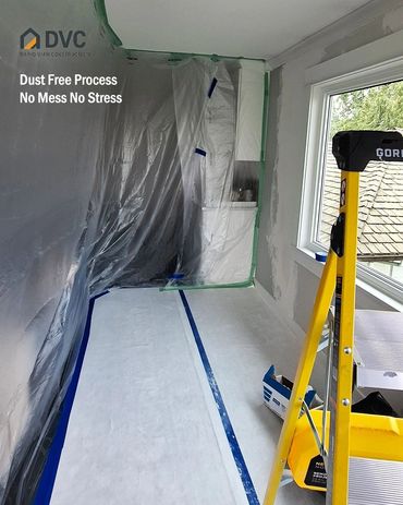 Dust free drywall sanding with full site protection during interior renovation in Vancouver