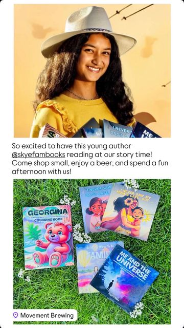 Skyler Farasat, young author, featured at Books & Brews event at family friendly Movement Brewing!