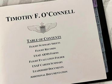 A Table of Contents for a professional series logbook, used for an airline interview.