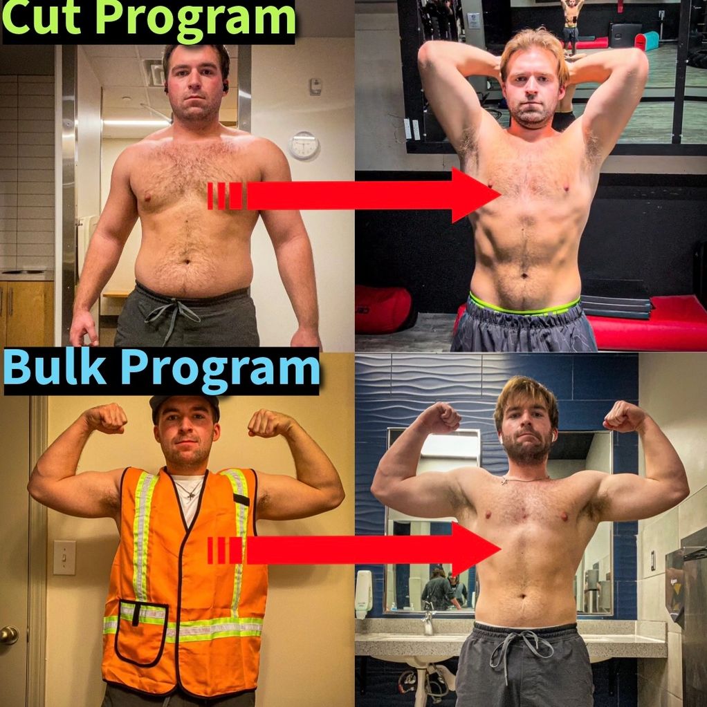 Before and after results of cut and bulk fitness programs.