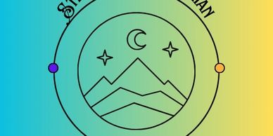 Logo for Stephen the Jupiterian Astrology with mountain and celestial symbols on a blue-yellow gradient.