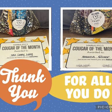 Thank you certificates awarded to Corey Long and Breana Oliver by NWRHS PTO.