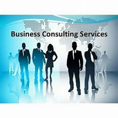 Silhouettes of business professionals with a world map background, promoting consulting services.
