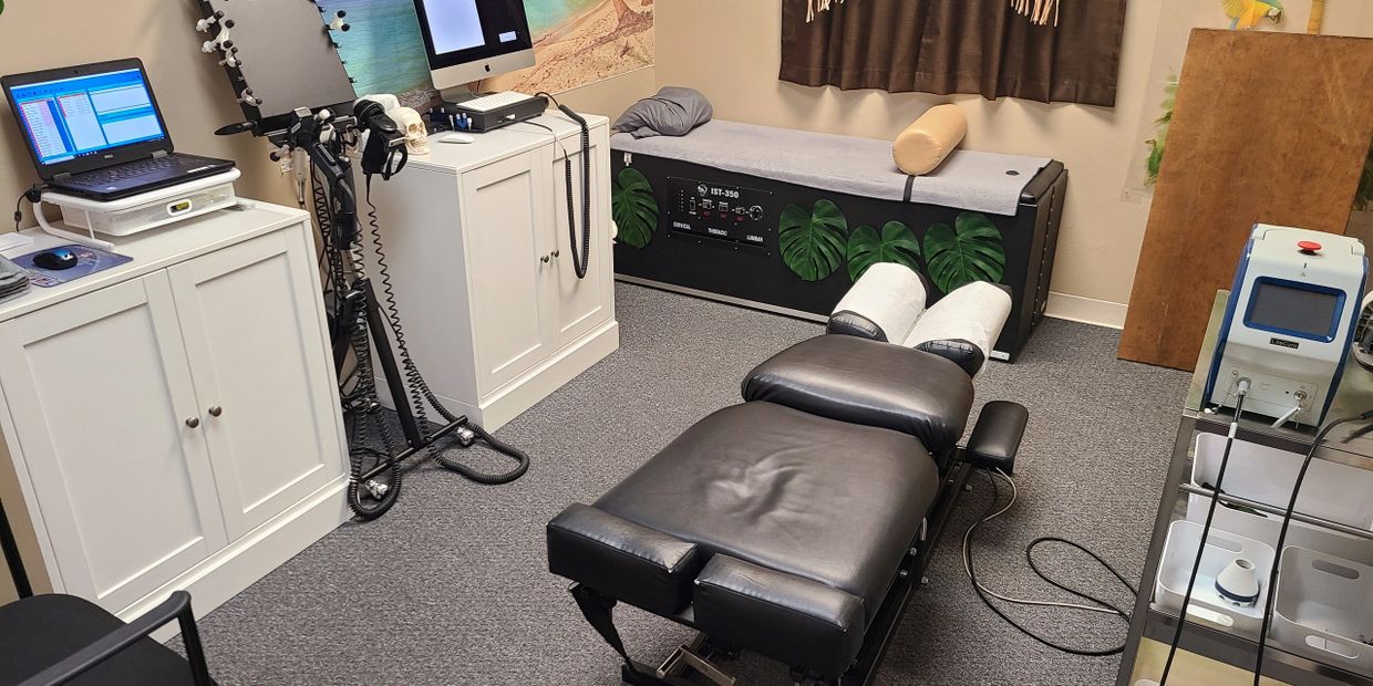 The deep tissue laser therapy room at Dr. Albert Gadomski's Chiropractic office in Oldsmar, FL