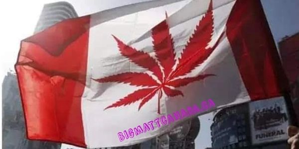 Canadian flag with a cannabis leaf replacing the maple leaf.