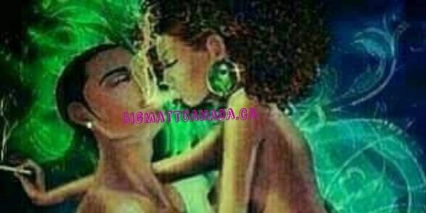 Artistic depiction of an intimate moment between a couple surrounded by green hues.