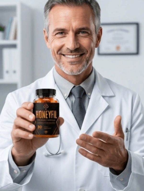 Doctor holding Honeyfil bottle and smiling.
