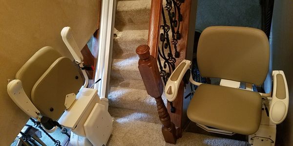 Two stair lifts to handle a split staircase.