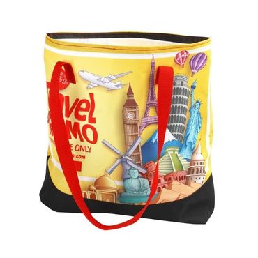 Travel themed yellow tote bag