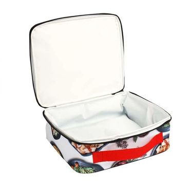 Open white insulated lunch bag